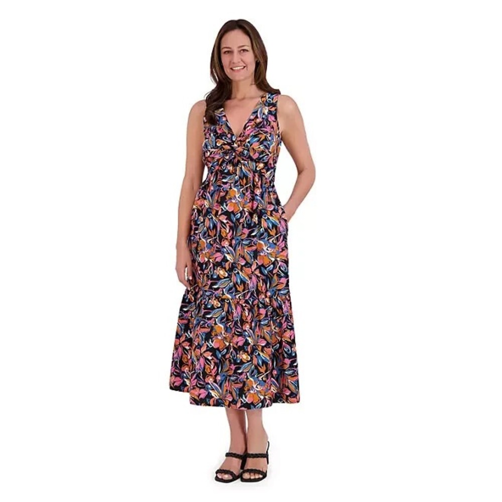 French Connection Womens Twist Front Floral Maxi Dress Size L Multi Sleeveless